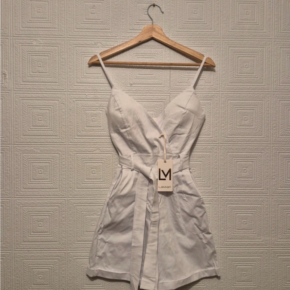 LAMIAR White Belted V-Neck Romper